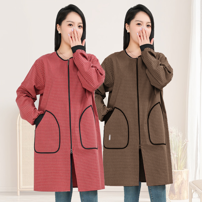 时尚新款纯棉长袖围裙拉链罩衣