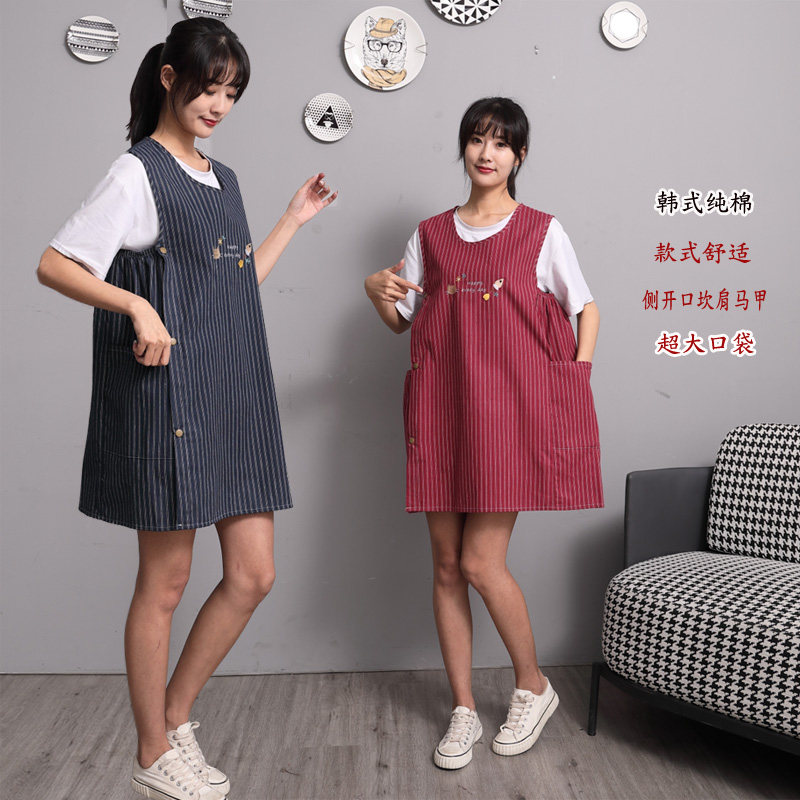 韩版纯棉无袖围裙侧系扣时尚坎肩家务清洁厨房防油污女工作服新款