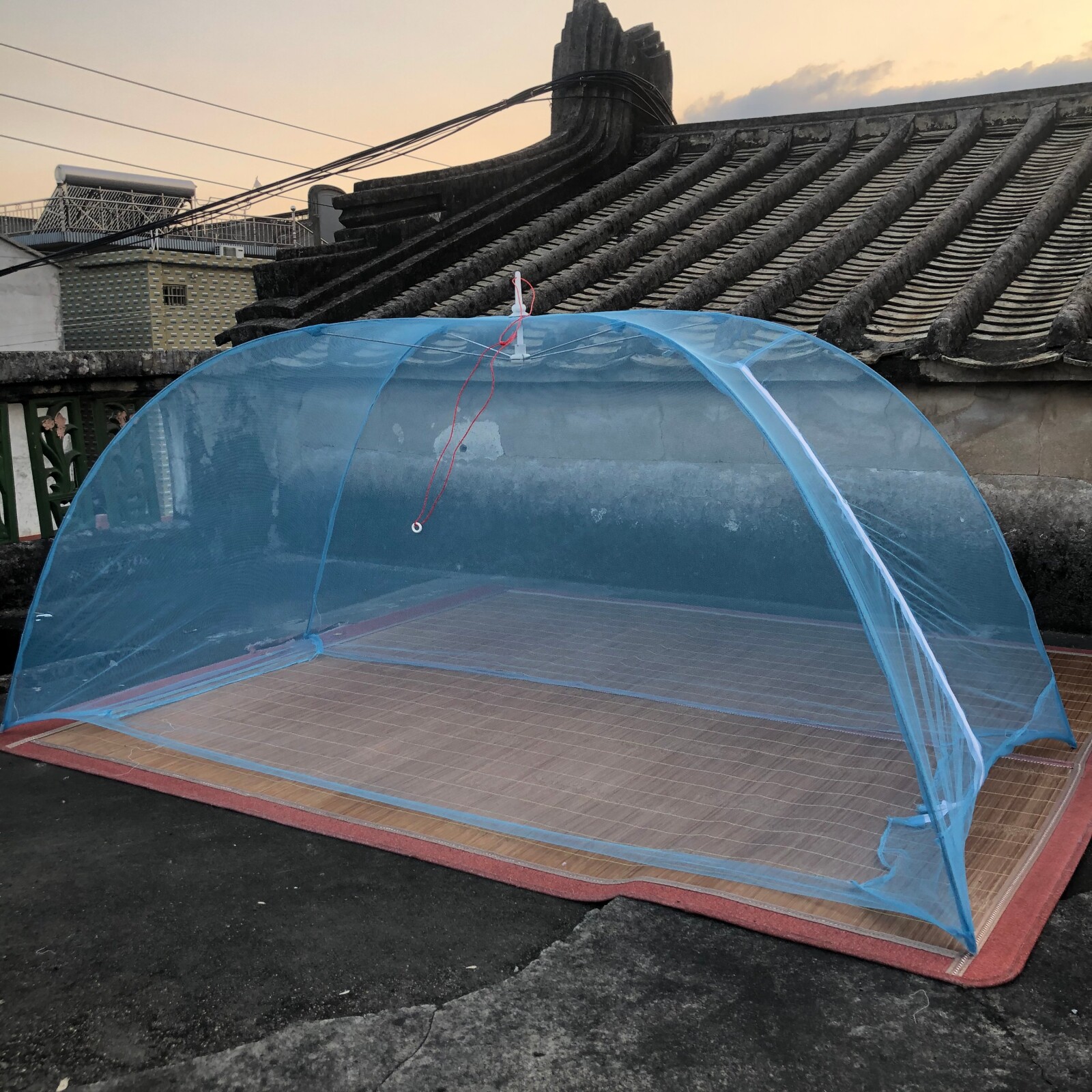 打地铺懒人蚊帐罩免安装90宽蓝色单门撑伞型无底拉链学生宿舍蚊帐