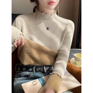 加绒毛衣女冬季内搭加厚一体水貂绒针织上衣东北超厚半高领打底衫