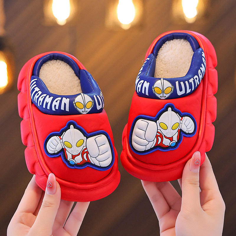 正品奥特曼儿童棉拖鞋男童秋冬季防水小孩室内防滑保暖宝宝拖鞋男