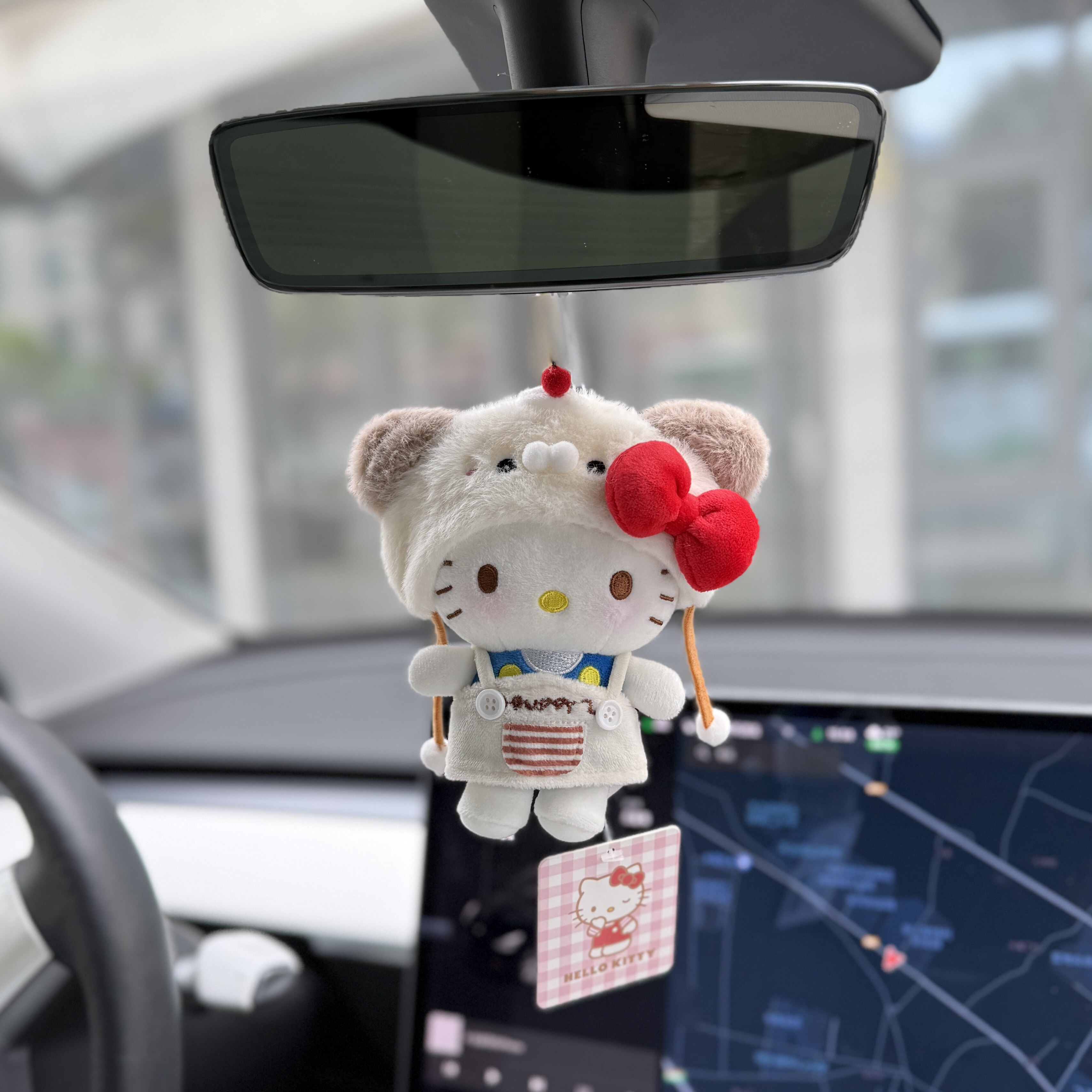 正版下午茶小狗kitty车挂可爱挂件女生车内汽车后视镜装饰钥匙扣