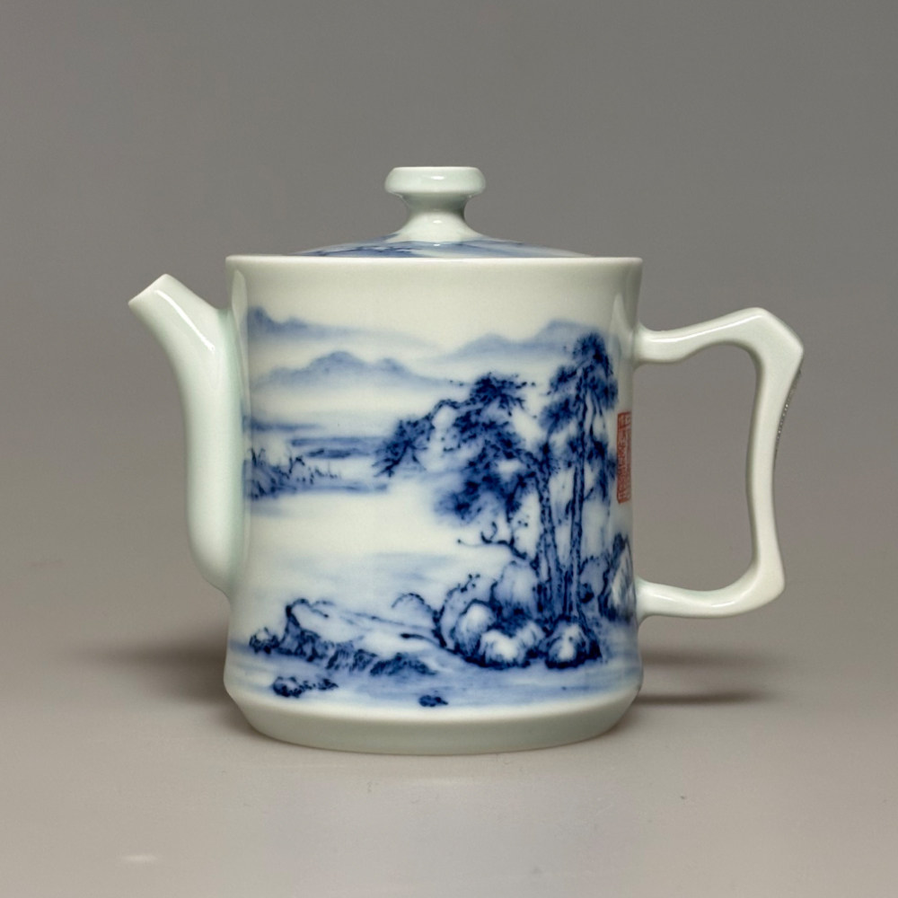 归舟柴窑陶瓷青花山水茶壶中式古典手绘茶具泡茶壶家用瓷器功夫茶,餐饮具,茶壶,淘宝优惠券,粉丝福利购,淘宝优惠卷