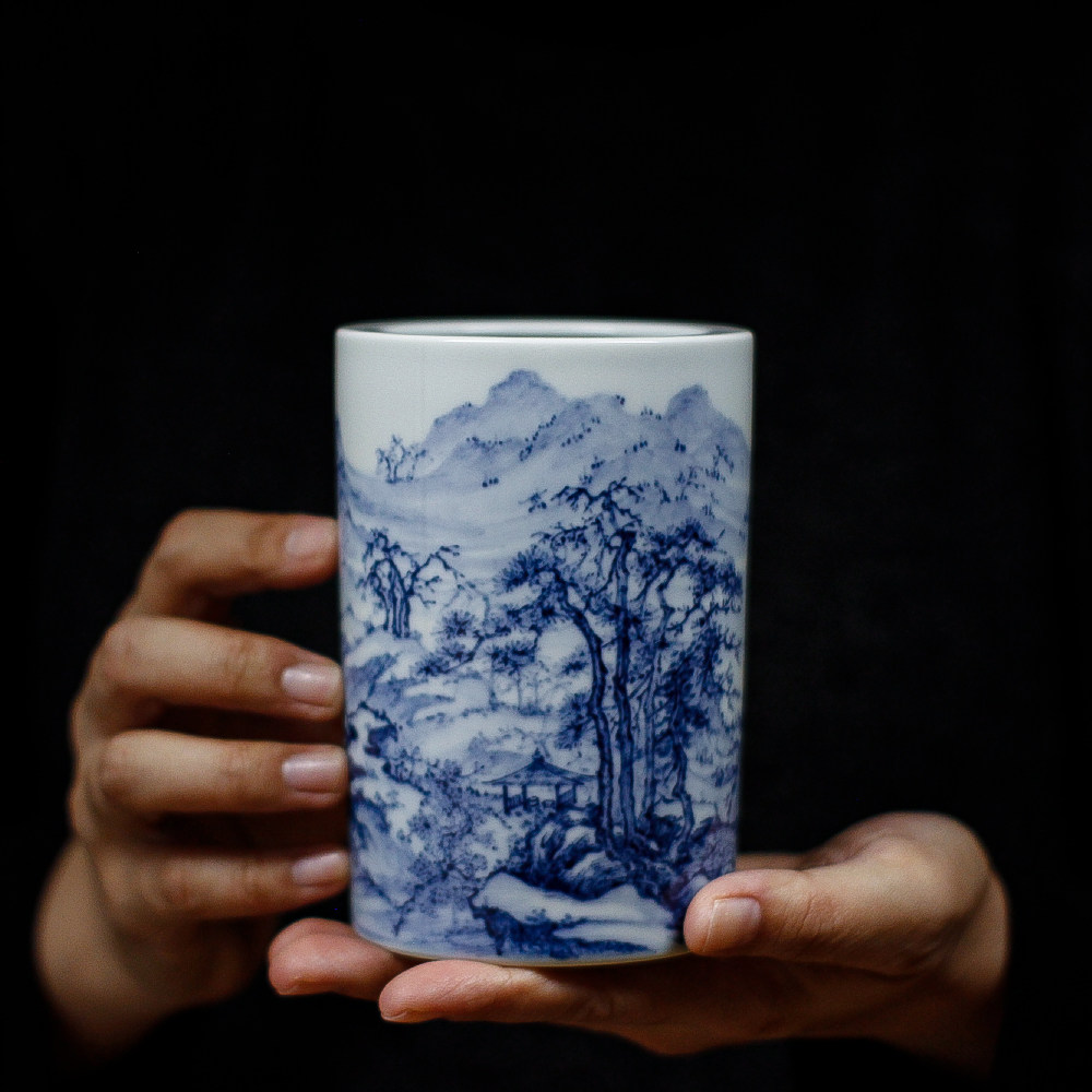 王正珺青花山水茶具储物桶陶瓷笔筒圆形收纳桶茶器茶道家用瓷器桶,餐饮具,茶道/零配,淘宝优惠券,粉丝福利购,淘宝优惠卷