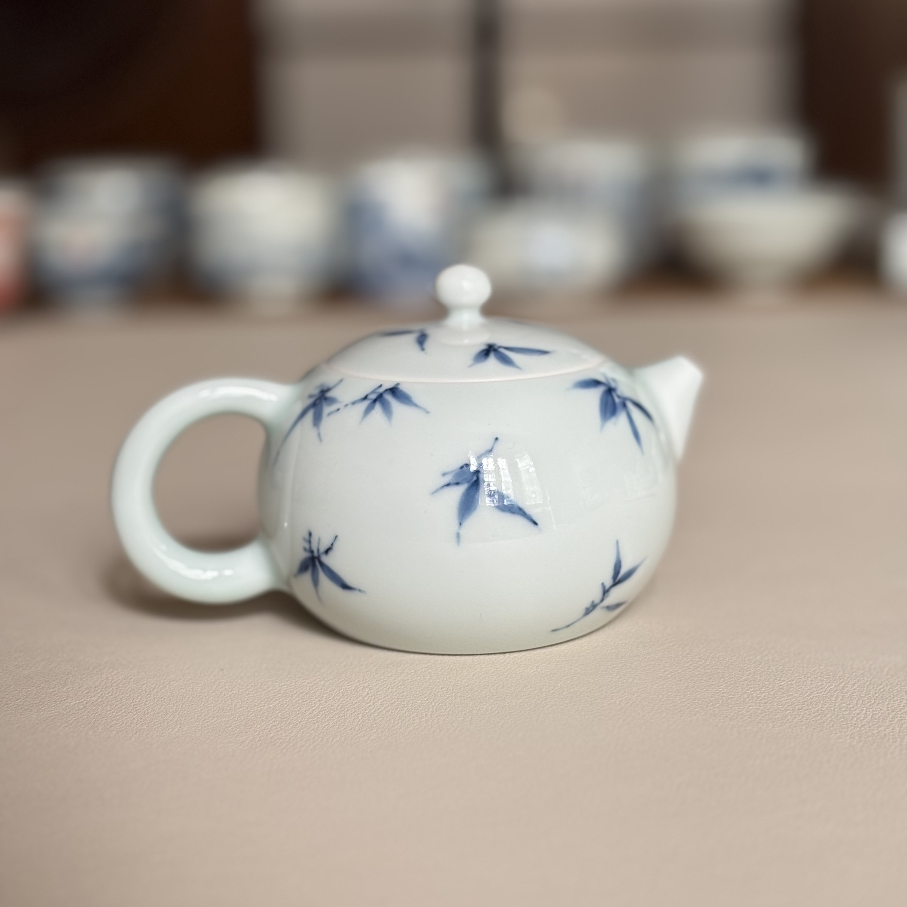 归舟柴窑手绘青花竹子茶壶中式家用釉下彩小瓷壶功夫茶具陶瓷泡茶