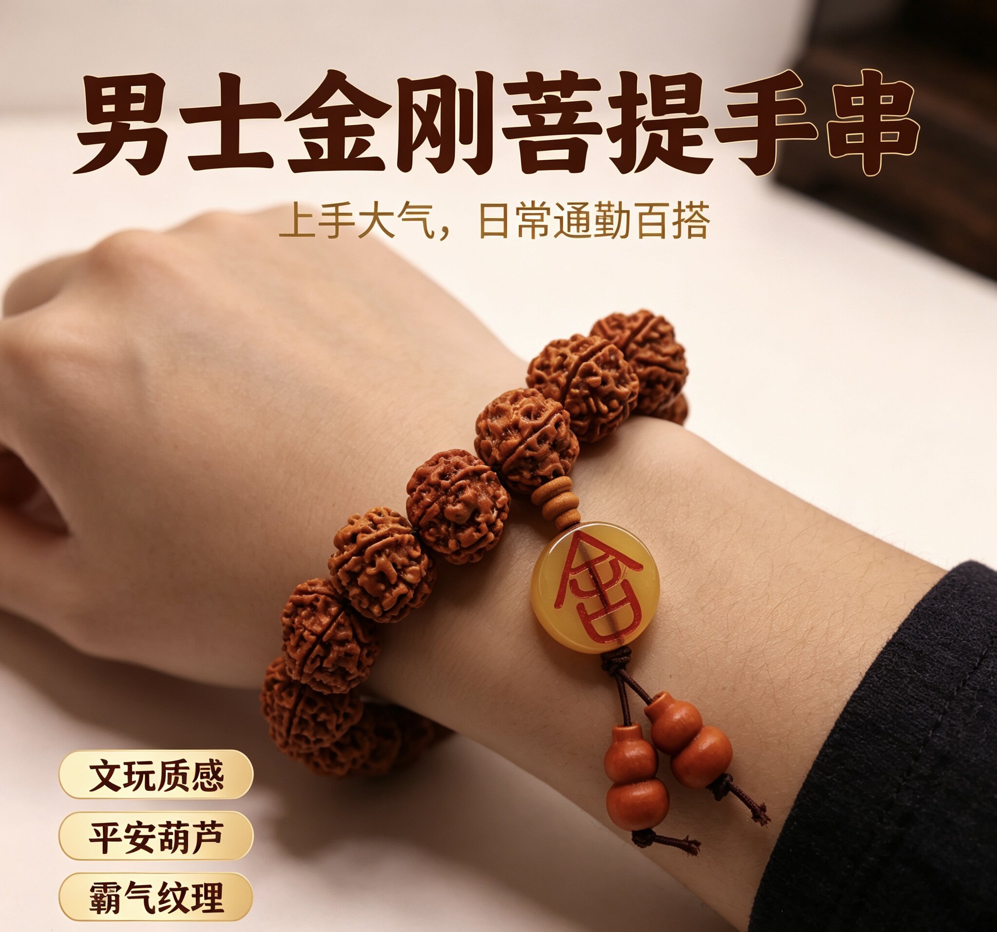 大颗粒金刚菩提手串男 舍得吊坠葫芦配饰文玩念珠 复古盘玩送爸爸