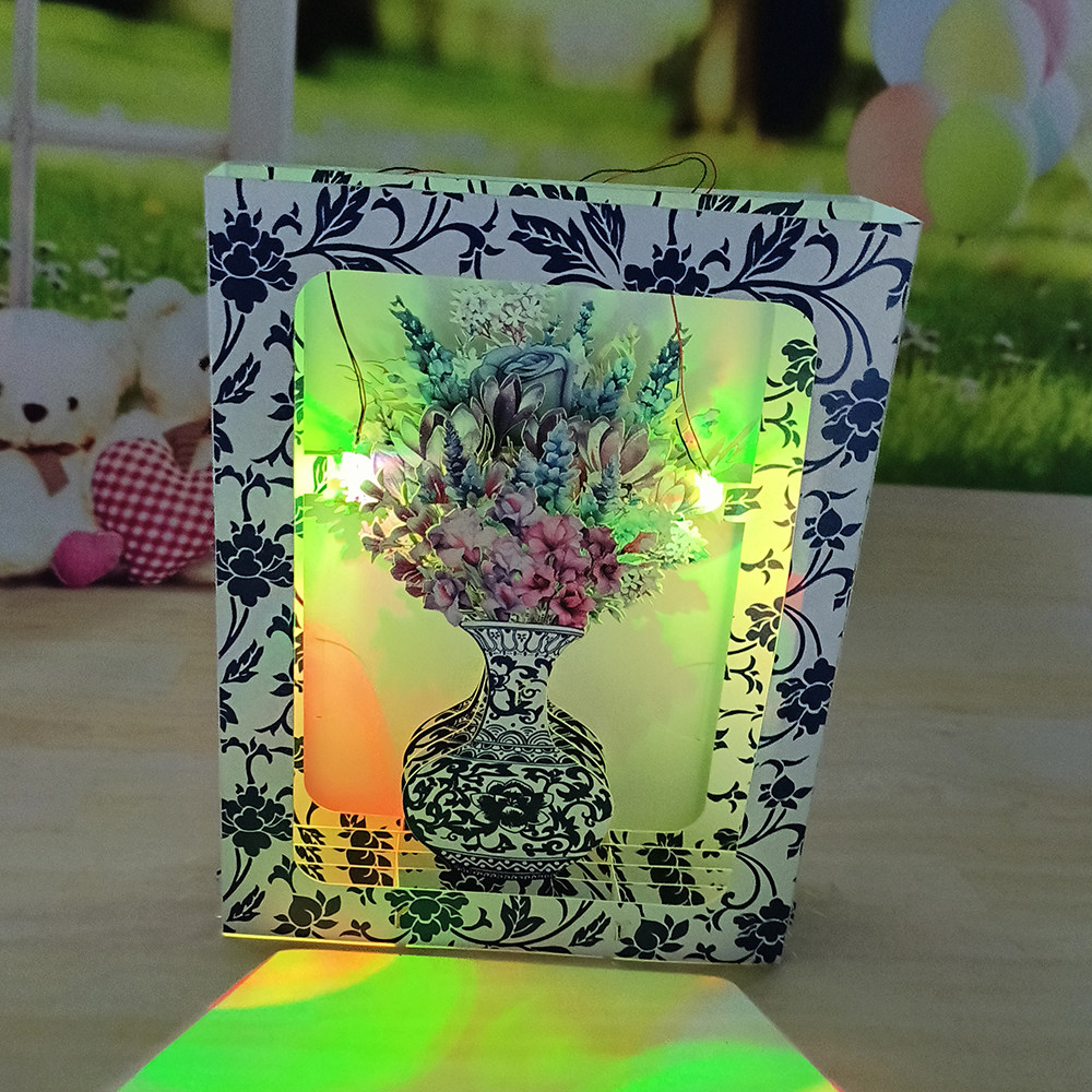 青花瓷鲜花教师节母亲节送老师祝福卡片纸雕印刷跨境3D立体贺卡盒