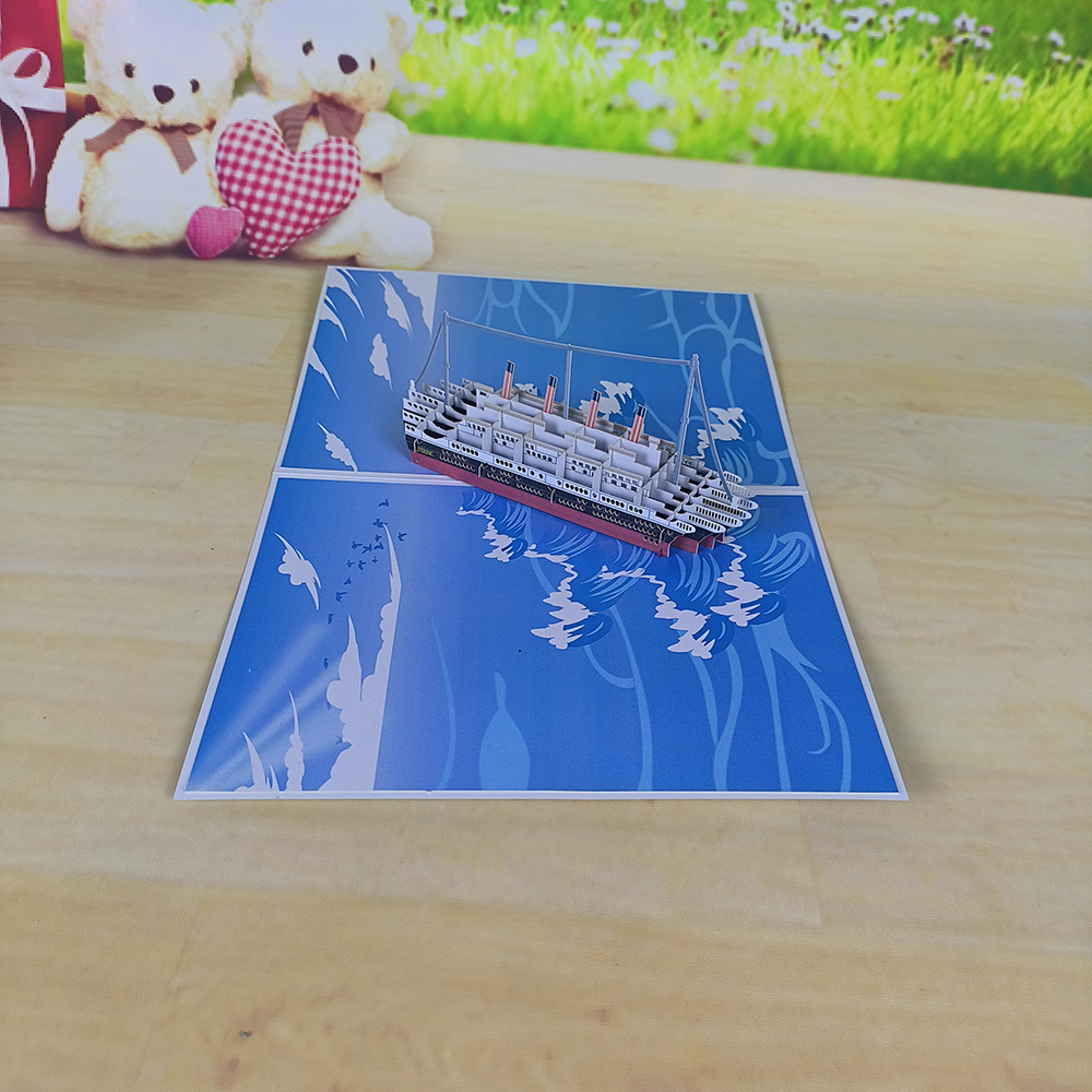 泰坦尼克号游轮游船帆船模型3D立体贺卡纸雕拼装折叠定做设计定制