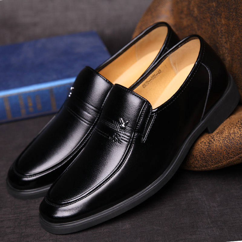 [100% FULL COW LEATHER] LEATHER SHOES MENS LEATHER BREATHABLE BUSINESS CASUAL MENS SHOES SOFT SOLE ANTI-SLIP MIDDLE-AGED AND ELDERLY DAD SHOES