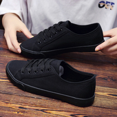 女百搭舒适透气帆布鞋 韩版 潮低帮休闲鞋 ulzzang原宿小黑鞋 纯黑鞋
