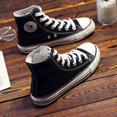 经典 板鞋 高帮帆布鞋 2017新款 女韩版 潮平底情侣鞋 百搭学生布鞋