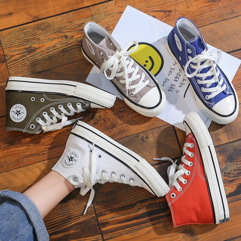 2022夏季新款帆布鞋女韩版休闲鞋ins街拍单鞋透气软底高帮滑板鞋
