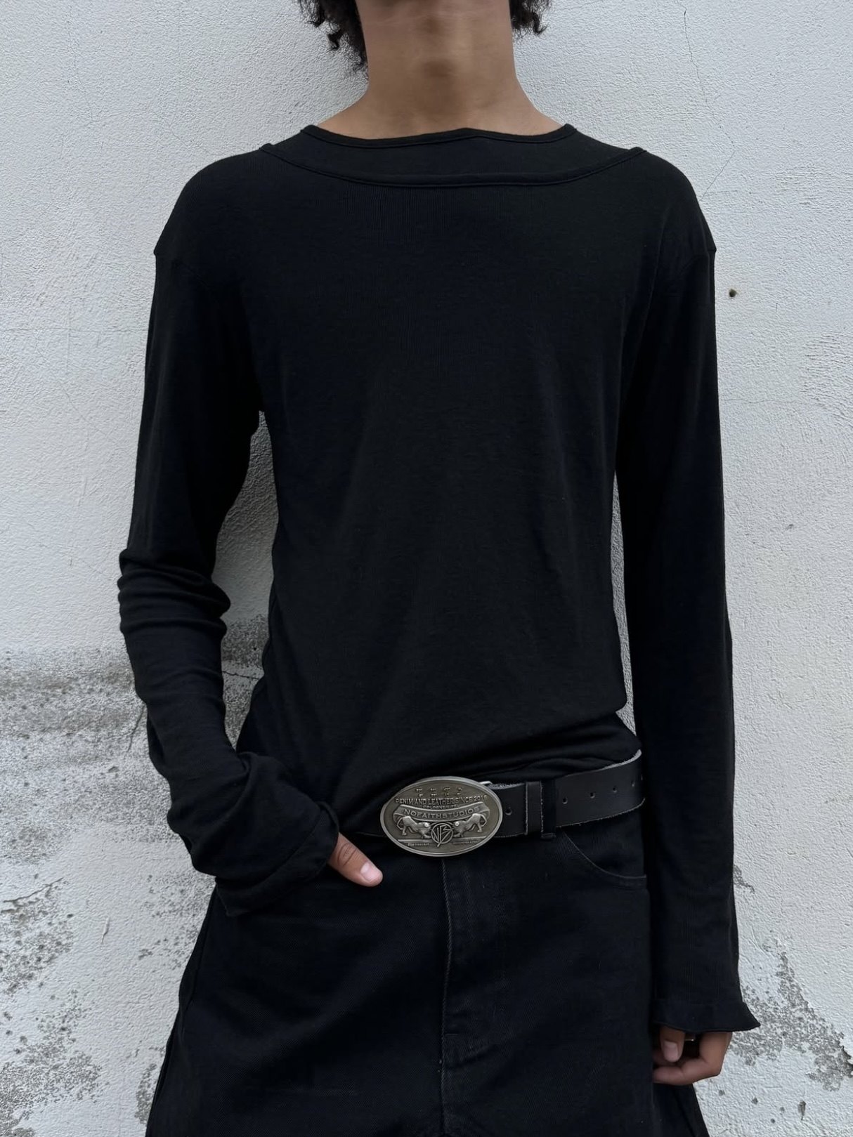 thumbnail for No Faith Studios 24ss monochrome slim crewneck double shirt