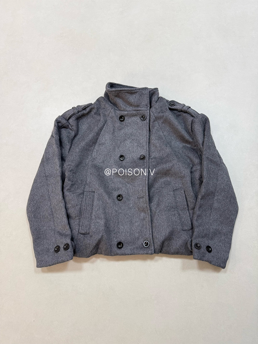 thumbnail for No faith studios Black and Grey Double Row Button Stand Collar Wool Jacket MARINE JACKET