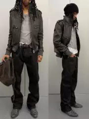 No Faith Studios Straight-Leg Flared Pure Black Raw Denim Bootcut Pants Japanese Red-Edged Raw Denim Jeans