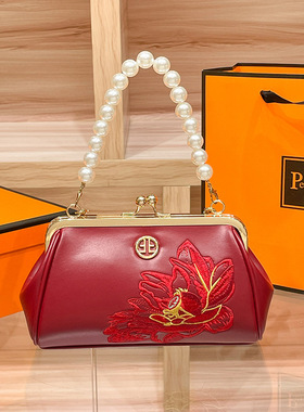 国风刺绣手提包红色手拎结婚包包新娘包妈妈配旗袍晚宴包斜挎小包