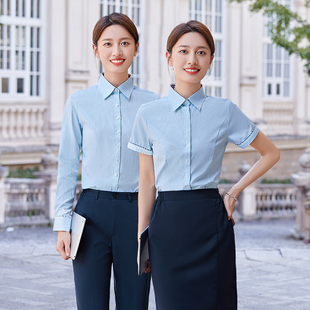 新款中国邮政工作服女蓝绿短袖衬衫储蓄制服套装邮局工装衬衣