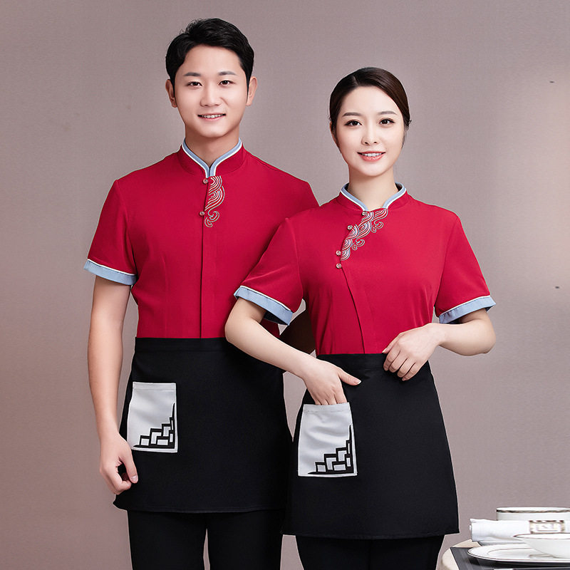 中式女短袖餐饮工作服夏装