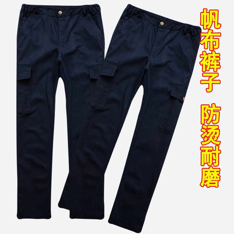 棉帆布单裤工装裤工作裤休闲户外电焊机修劳保工作裤多兜绿色男