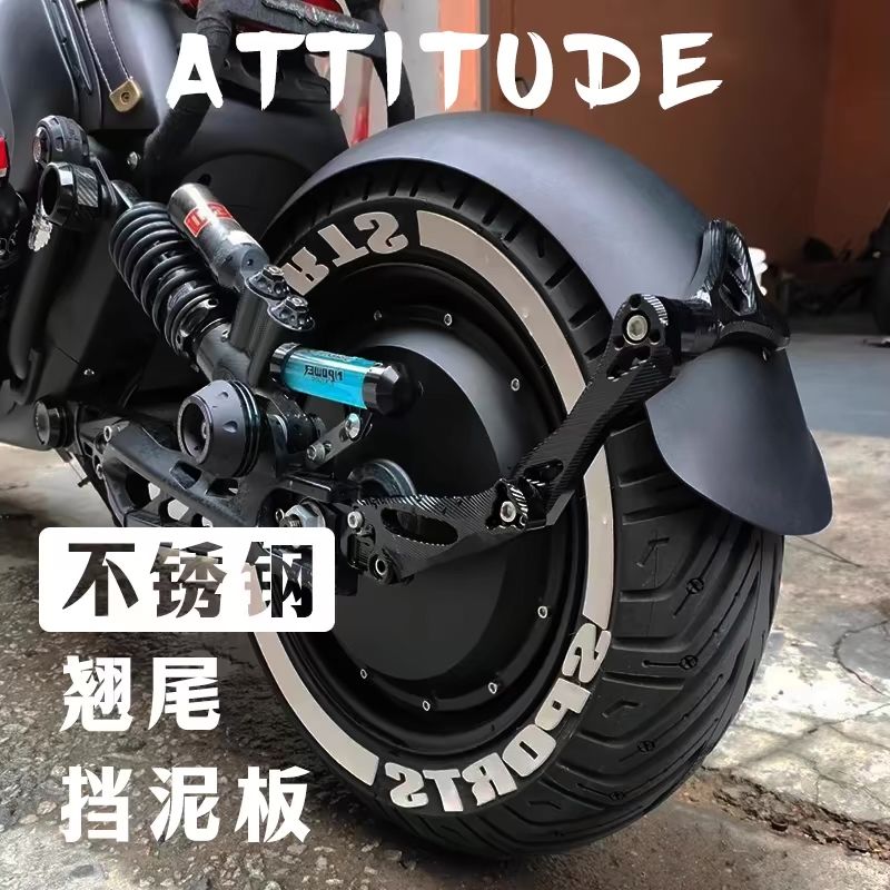 spnu复古翘尾不锈钢挡泥板适用九号机械师c小牛+2后盾