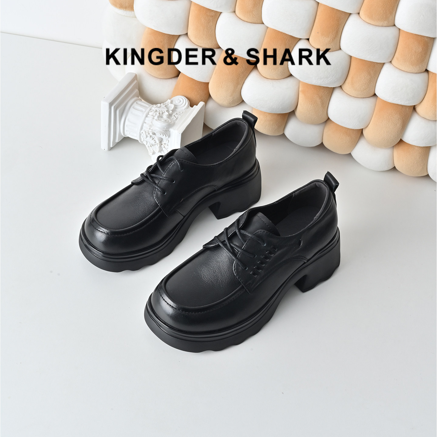 KDS经典鲨女鞋2026年春专柜款牛皮革百搭黑色圆头中粗跟显瘦皮鞋,女鞋,深口单鞋,淘宝优惠券,粉丝福利购,淘宝优惠卷