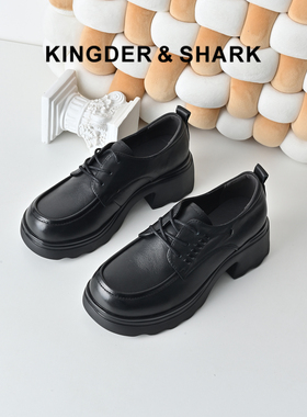 KDS经典鲨女鞋2026年春专柜款牛皮革百搭黑色圆头中粗跟显瘦皮鞋