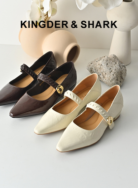 KDS经典鲨女鞋2026年春专柜新款复古牛皮革3.5cm粗跟气质浅口单鞋