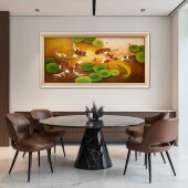 包邮 锦鲤荷花纯手绘油画挂画客厅餐厅玄关 包框 新中式 缘仙山横竖款