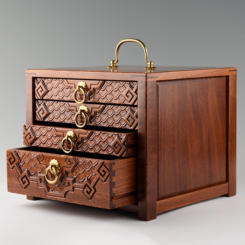 锦格花梨木普洱茶盒多层抽屉茶柜实木家用分茶盒茶饼储存收纳盒子