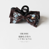 川野法式 格纹蝴蝶结抓夹新款 轻奢高级感后脑勺盘发鲨鱼夹头饰发饰