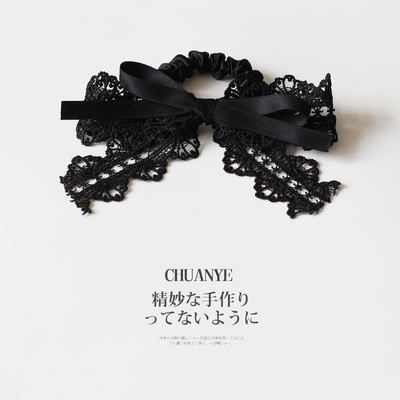 川野黑色蕾丝蝴蝶结发圈