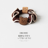 川野法式 卡通小熊木耳边小肠发圈女新款 简约百搭高弹力皮筋不伤发