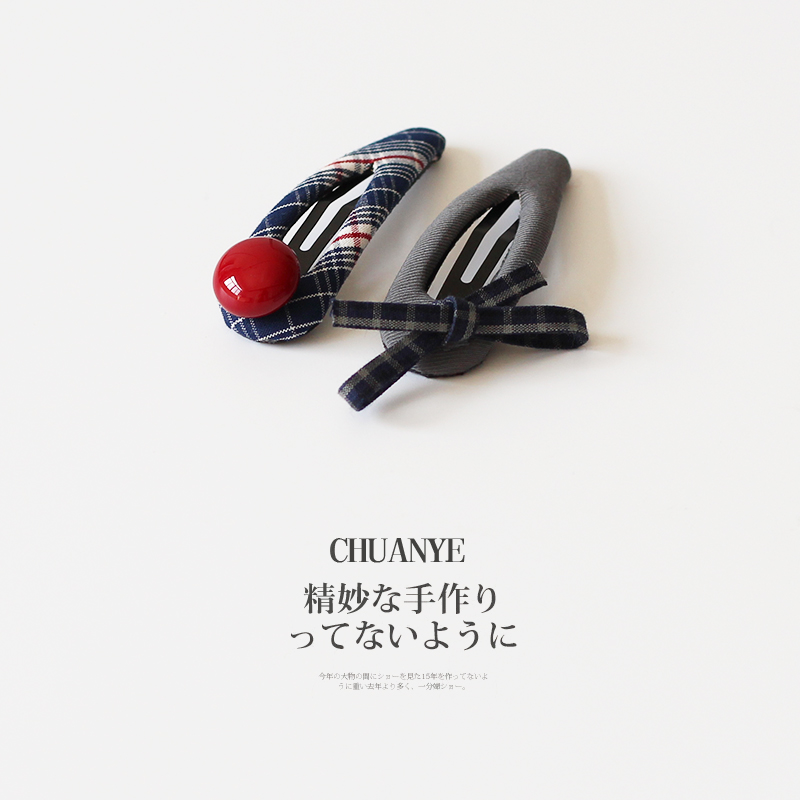 川野法式格纹蝴蝶结珠子bb夹