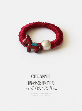 川野法式卡通小马褶皱小肠发圈新款简约百搭橡皮筋高弹力耐用发饰