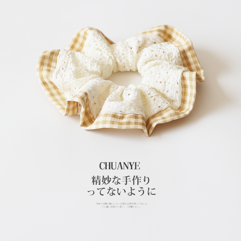 川野格纹蕾丝大肠圈小众头绳