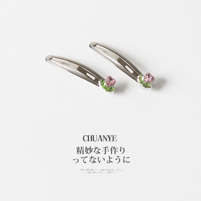 川野韩系简约粉色小花发夹边夹侧图片