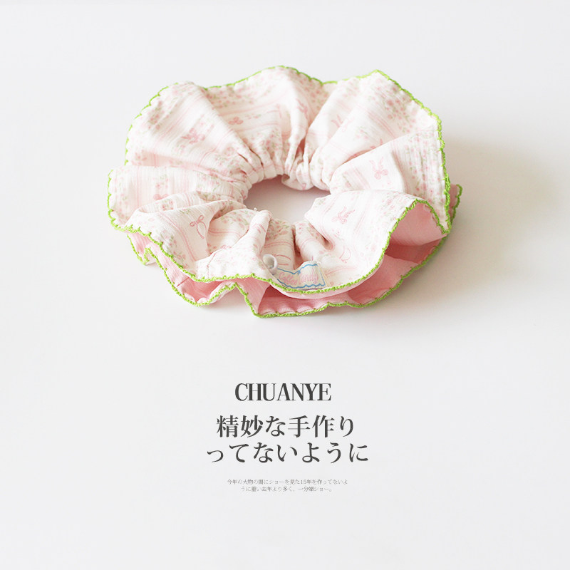 川野简约清新气质绿色双层大肠发圈缎面大号发绳女2026新款高弹力