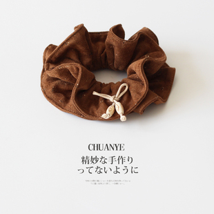 川野日韩秋冬咖色双层大肠发圈新款简约小众扎马尾的皮筋头饰发饰