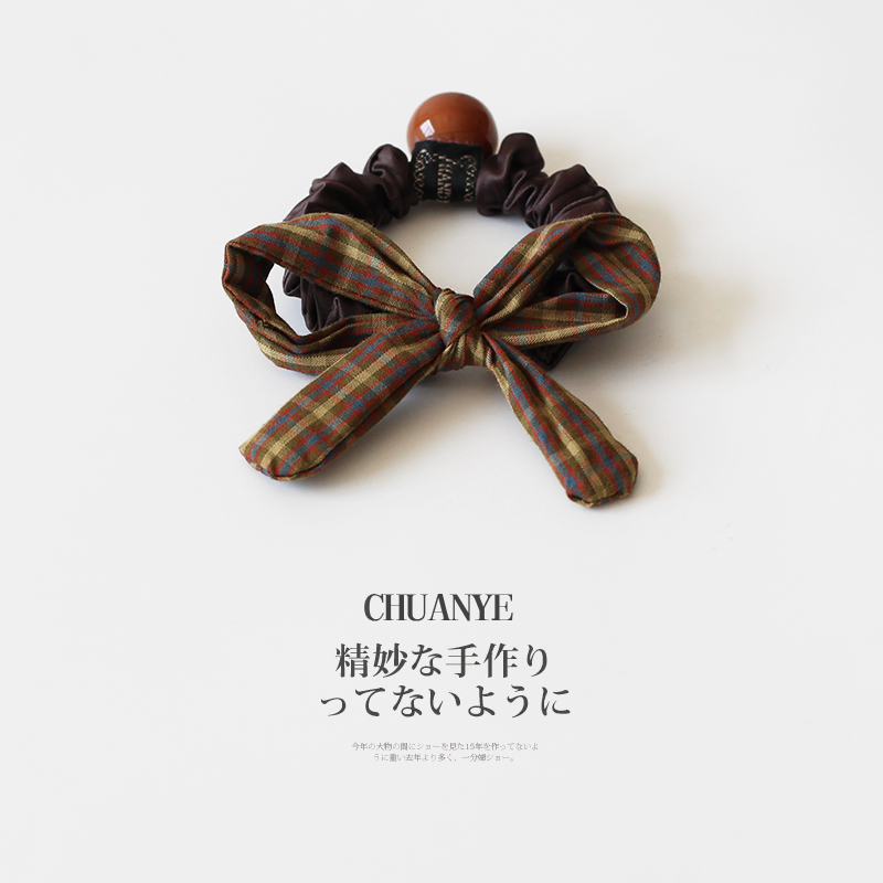 川野法式格纹蝴蝶结小肠发圈