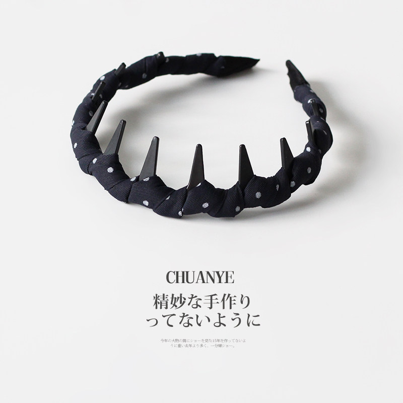 川野韩系黑色白波点齿形发箍布艺包边防滑碎发整理头箍女百搭发饰
