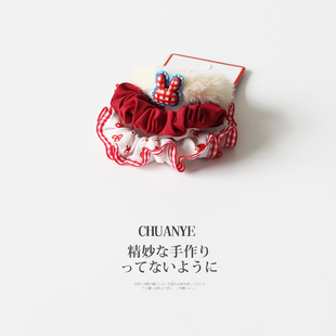 川野日韩新年红秋冬毛绒小肠发圈女新款甜美可爱头绳不勒发无扎痕