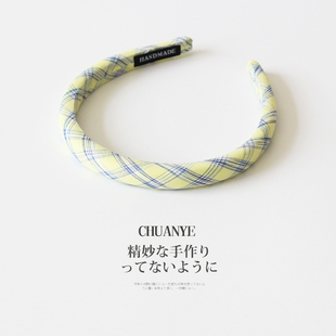 川野韩系少女感黄蓝格纹发箍女时尚 头箍清新减龄头饰 小众春夏新款