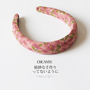 川野碎花甜美发箍女款 外出百搭压发发卡 高级感高颅顶头箍海绵新款