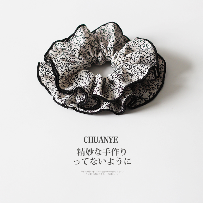 川野法式米色碎花大肠发圈