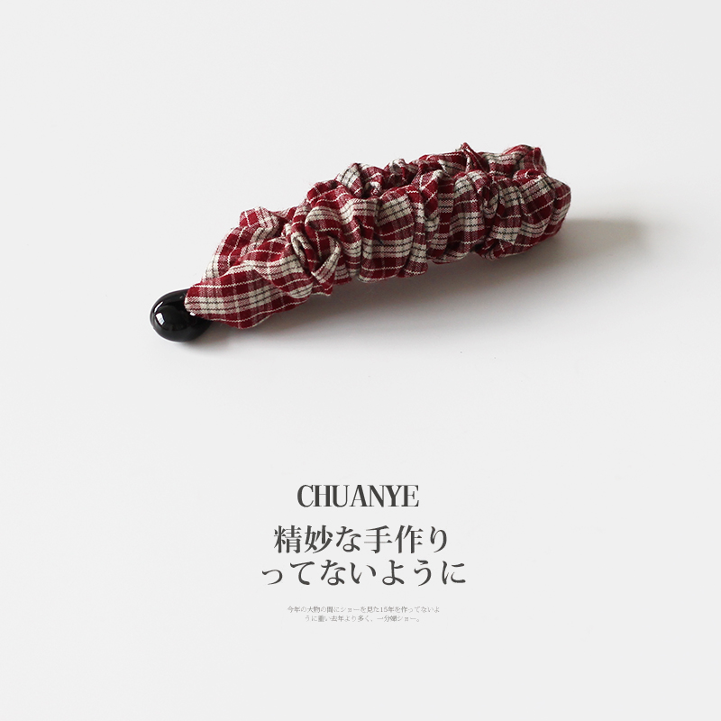 川野法式格纹珍珠香蕉夹