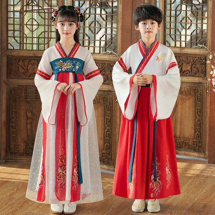 儿童汉服男童国学服中国风女童小学生书童三字经弟子规演出服装夏
