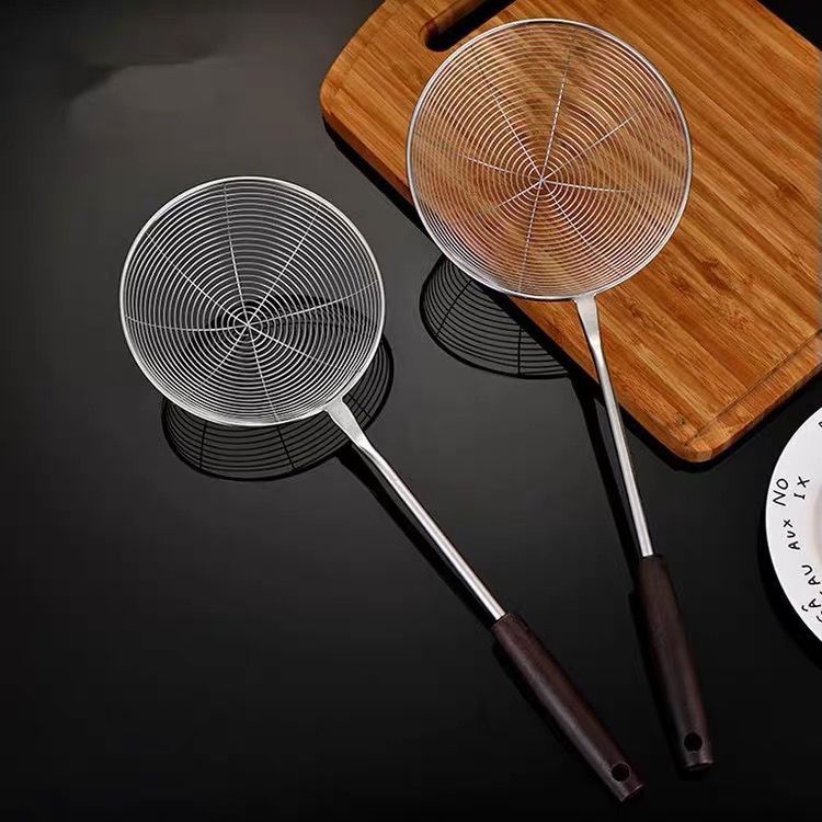 304古木柄不锈钢漏勺大号火锅捞勺家用厨房过滤网油炸捞面饺线漏