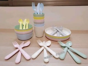 IKEA宜家卡拉斯儿童餐具刀叉勺碗碟杯彩色碗塑料碗早教碗幼儿园
