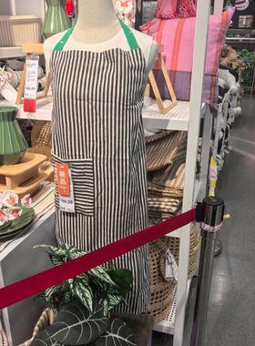 新品宜家 马维宁 围裙黑色白色/条纹92x90 厘米厨房围裙代购