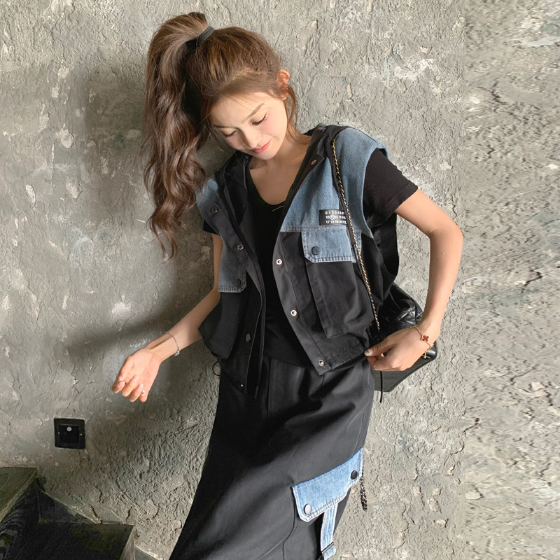 2025新款夏季休闲拼接牛仔两件套179-906-P185控268,女装套装/套裙,浙宝179